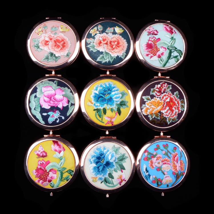 荔蒲化妆随身镜精品出国送礼刺绣中国风古风摄影 手绣镜子