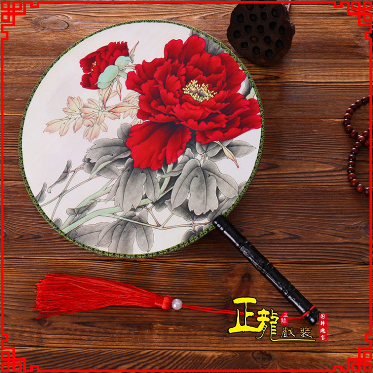 荔蒲古典中国风团扇空白扇跳舞蹈扇 真丝宫扇