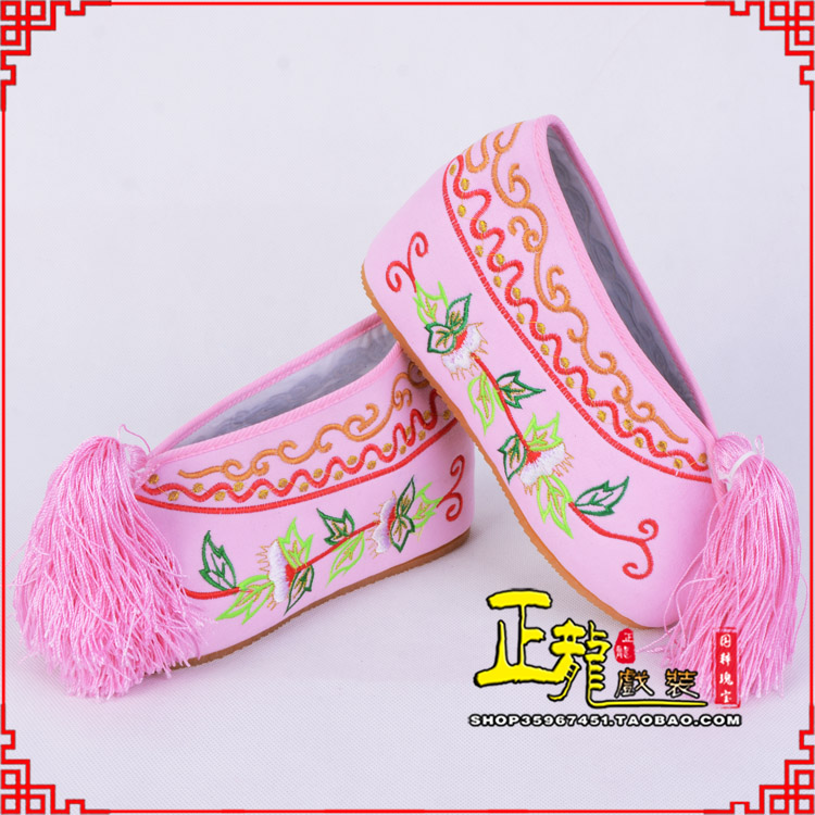 荔蒲花旦鞋女绣花彩鞋 舒适款草花内高彩鞋