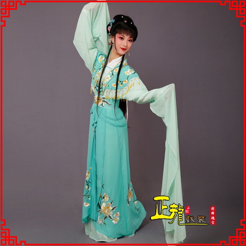 荔蒲青衣水袖戏服演出服 云肩花旦衣